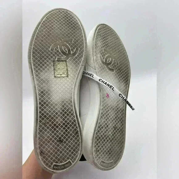 Chanel White Leather Casual Sneakers: Women's Size 36.5 Logo Laces CC - Picture 10 of 13